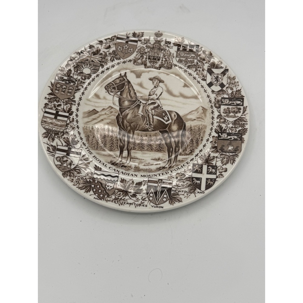 Vintage Wood & Sons Royal Canadian Mounted Police Brown Transferware 10" Plate